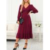 imageDokotoo Womens 2024 Wrap VNeck Twist Knot Long Sleeve Empire Waist Midi Maxi Dress ALine Ruched Flowy Dress with PocketsWine