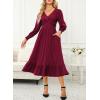 imageDokotoo Womens 2024 Wrap VNeck Twist Knot Long Sleeve Empire Waist Midi Maxi Dress ALine Ruched Flowy Dress with PocketsWine