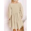 imageDokotoo Womens 2025 Casual Dresses Smocked Crewneck Button Up Long Sleeve Empire Waist ALine Mini DressApricot