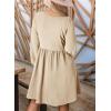 imageDokotoo Womens 2025 Casual Dresses Smocked Crewneck Button Up Long Sleeve Empire Waist ALine Mini DressApricot