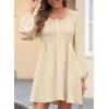 imageDokotoo Womens 2025 Casual Dresses Smocked Crewneck Button Up Long Sleeve Empire Waist ALine Mini DressApricot