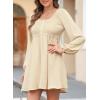 imageDokotoo Womens 2025 Casual Dresses Smocked Crewneck Button Up Long Sleeve Empire Waist ALine Mini DressApricot