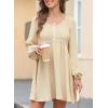 imageDokotoo Womens 2025 Casual Dresses Smocked Crewneck Button Up Long Sleeve Empire Waist ALine Mini DressApricot