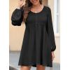 imageDokotoo Womens 2025 Casual Dresses Smocked Crewneck Button Up Long Sleeve Empire Waist ALine Mini DressBlack