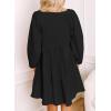 imageDokotoo Womens 2025 Casual Dresses Smocked Crewneck Button Up Long Sleeve Empire Waist ALine Mini DressBlack