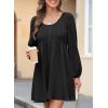 imageDokotoo Womens 2025 Casual Dresses Smocked Crewneck Button Up Long Sleeve Empire Waist ALine Mini DressBlack