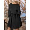 imageDokotoo Womens 2025 Casual Dresses Smocked Crewneck Button Up Long Sleeve Empire Waist ALine Mini DressBlack