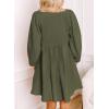 imageDokotoo Womens 2025 Casual Dresses Smocked Crewneck Button Up Long Sleeve Empire Waist ALine Mini DressGreen