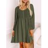 imageDokotoo Womens 2025 Casual Dresses Smocked Crewneck Button Up Long Sleeve Empire Waist ALine Mini DressGreen
