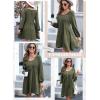imageDokotoo Womens 2025 Casual Dresses Smocked Crewneck Button Up Long Sleeve Empire Waist ALine Mini DressGreen