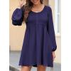 imageDokotoo Womens 2025 Casual Dresses Smocked Crewneck Button Up Long Sleeve Empire Waist ALine Mini DressNavy Blue