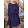 imageDokotoo Womens 2025 Casual Dresses Smocked Crewneck Button Up Long Sleeve Empire Waist ALine Mini DressNavy Blue