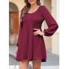 imageDokotoo Womens 2025 Casual Dresses Smocked Crewneck Button Up Long Sleeve Empire Waist ALine Mini DressRose