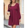 imageDokotoo Womens 2025 Casual Dresses Smocked Crewneck Button Up Long Sleeve Empire Waist ALine Mini DressRose