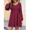 imageDokotoo Womens 2025 Casual Dresses Smocked Crewneck Button Up Long Sleeve Empire Waist ALine Mini DressRose