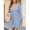 imageDokotoo Womens 2025 Casual Dresses Smocked Crewneck Button Up Long Sleeve Empire Waist ALine Mini DressSky Blue