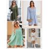 imageDokotoo Womens 2025 Casual Dresses Smocked Crewneck Button Up Long Sleeve Empire Waist ALine Mini DressSky Blue