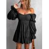 imageDokotoo Womens 2025 Spring Summer Dresses Elegant Off The Shoulder V Neck Long Sleeve Ruffle Flowy Mini Short Skater DressesBlack