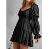 imageDokotoo Womens 2025 Spring Summer Dresses Elegant Off The Shoulder V Neck Long Sleeve Ruffle Flowy Mini Short Skater DressesBlack