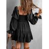 imageDokotoo Womens 2025 Spring Summer Dresses Elegant Off The Shoulder V Neck Long Sleeve Ruffle Flowy Mini Short Skater DressesBlack