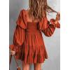 imageDokotoo Womens 2025 Spring Summer Dresses Elegant Off The Shoulder V Neck Long Sleeve Ruffle Flowy Mini Short Skater DressesBrown
