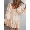 imageDokotoo Womens 2025 Spring Summer Dresses Elegant Off The Shoulder V Neck Long Sleeve Ruffle Flowy Mini Short Skater DressesKhaki 3