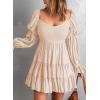 imageDokotoo Womens 2025 Spring Summer Dresses Elegant Off The Shoulder V Neck Long Sleeve Ruffle Flowy Mini Short Skater DressesKhaki 3
