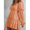 imageDokotoo Womens 2025 Spring Summer Dresses Elegant Off The Shoulder V Neck Long Sleeve Ruffle Flowy Mini Short Skater DressesOrange