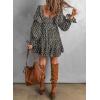 imageDokotoo Womens 2025 Spring Summer Dresses Elegant Off The Shoulder V Neck Long Sleeve Ruffle Flowy Mini Short Skater DressesZ Print Black