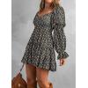 imageDokotoo Womens 2025 Spring Summer Dresses Elegant Off The Shoulder V Neck Long Sleeve Ruffle Flowy Mini Short Skater DressesZ Print Black
