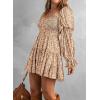 imageDokotoo Womens 2025 Spring Summer Dresses Elegant Off The Shoulder V Neck Long Sleeve Ruffle Flowy Mini Short Skater DressesZ Print Khaki 2