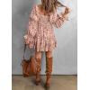 imageDokotoo Womens 2025 Spring Summer Dresses Elegant Off The Shoulder V Neck Long Sleeve Ruffle Flowy Mini Short Skater DressesZ Print Pink 3