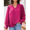 imageDokotoo Womens Blouses Tops for Women Trendy V Neck Smocked Blouses for Women Dressy Casual Long Sleeve Shirts for WomenRose Red