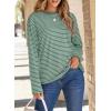 imageDokotoo Womens Casual Striped Long Sleeve Tops Crew Neck Knit Basic T ShirtsAgreen Stripe