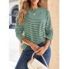 imageDokotoo Womens Casual Striped Long Sleeve Tops Crew Neck Knit Basic T ShirtsAgreen Stripe
