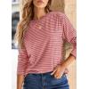imageDokotoo Womens Casual Striped Long Sleeve Tops Crew Neck Knit Basic T ShirtsPink Stripe