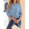imageDokotoo Womens Casual Striped Long Sleeve Tops Crew Neck Knit Basic T ShirtsSky Blue Stripe