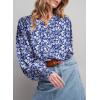 imageDokotoo Womens Casual V Neck Easel Floral Print Long Sleeve Blouses Smocked Button Down Shirts Bohemian TopBlue