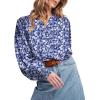 imageDokotoo Womens Casual V Neck Easel Floral Print Long Sleeve Blouses Smocked Button Down Shirts Bohemian TopBlue