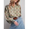 imageDokotoo Womens Casual V Neck Easel Floral Print Long Sleeve Blouses Smocked Button Down Shirts Bohemian TopGreen