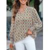 imageDokotoo Womens Casual V Neck Easel Floral Print Long Sleeve Blouses Smocked Button Down Shirts Bohemian TopGreen