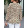 imageDokotoo Womens Casual V Neck Easel Floral Print Long Sleeve Blouses Smocked Button Down Shirts Bohemian TopGreen