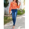 imageDokotoo Womens Casual V Neck Easel Floral Print Long Sleeve Blouses Smocked Button Down Shirts Bohemian TopOrange
