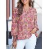 imageDokotoo Womens Casual V Neck Easel Floral Print Long Sleeve Blouses Smocked Button Down Shirts Bohemian TopPurple