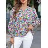 imageDokotoo Womens Casual V Neck Easel Floral Print Long Sleeve Blouses Smocked Button Down Shirts Bohemian TopSky Blue