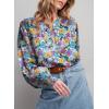imageDokotoo Womens Casual V Neck Easel Floral Print Long Sleeve Blouses Smocked Button Down Shirts Bohemian TopSky Blue