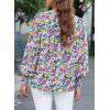 imageDokotoo Womens Casual V Neck Easel Floral Print Long Sleeve Blouses Smocked Button Down Shirts Bohemian TopSky Blue