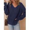 imageDokotoo Womens Casual V Neck Sweaters Long Sleeve Pullover Sweater Knit Jumper TopsBlue