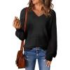 imageDokotoo Womens Casual VNeck Long Sleeve Sweaters Solid Color Pullover Knit Sweater Jumper TopsBlack