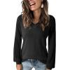imageDokotoo Womens Casual VNeck Long Sleeve Sweaters Solid Color Pullover Knit Sweater Jumper TopsBlack